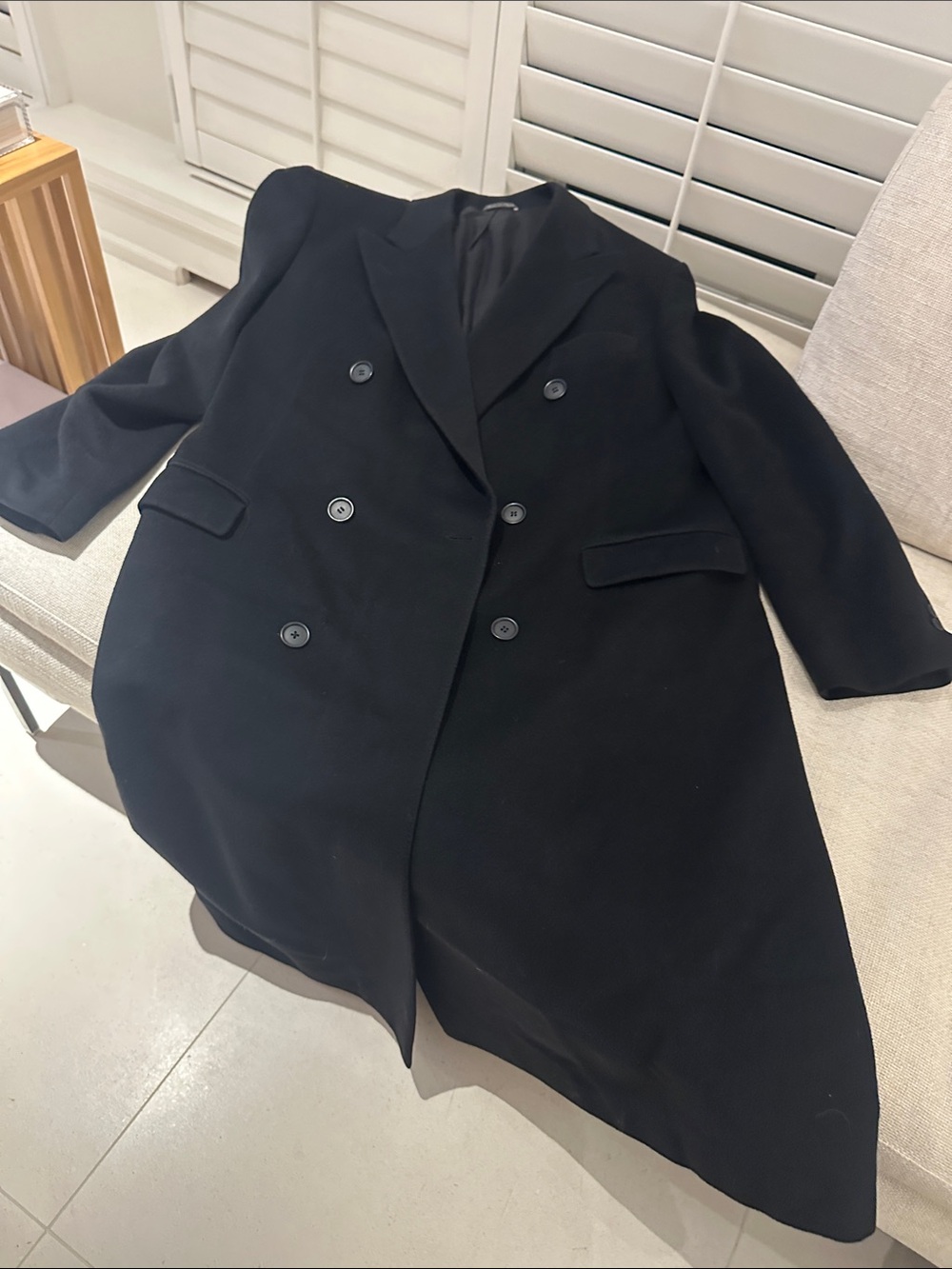Men's Double-Breasted Black Pea Coat. Made in Italy.